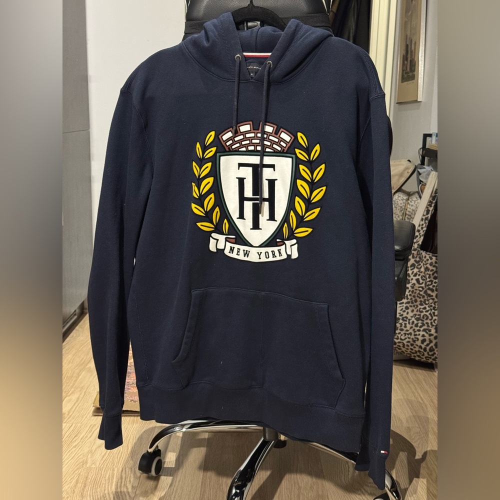 Tommy Hilfiger Navy Hoodie with Yellow Crest